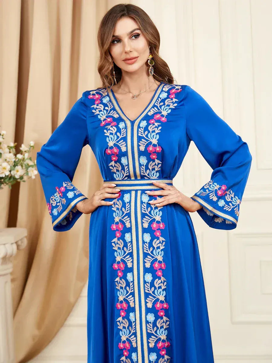 Kaftan Blauw Turkoois en Goud
